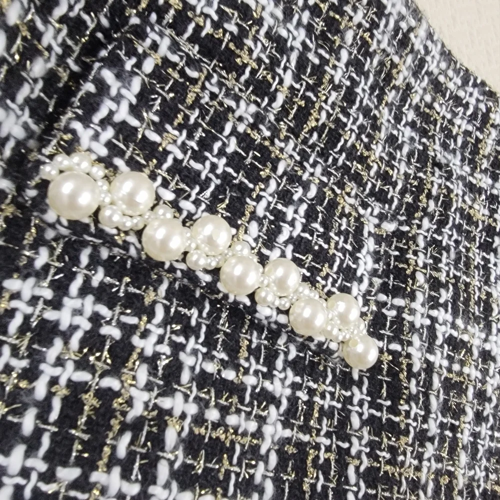 Flying Tomato Tweed Mini Skirt with Pearl Accents Size Large - Black and White